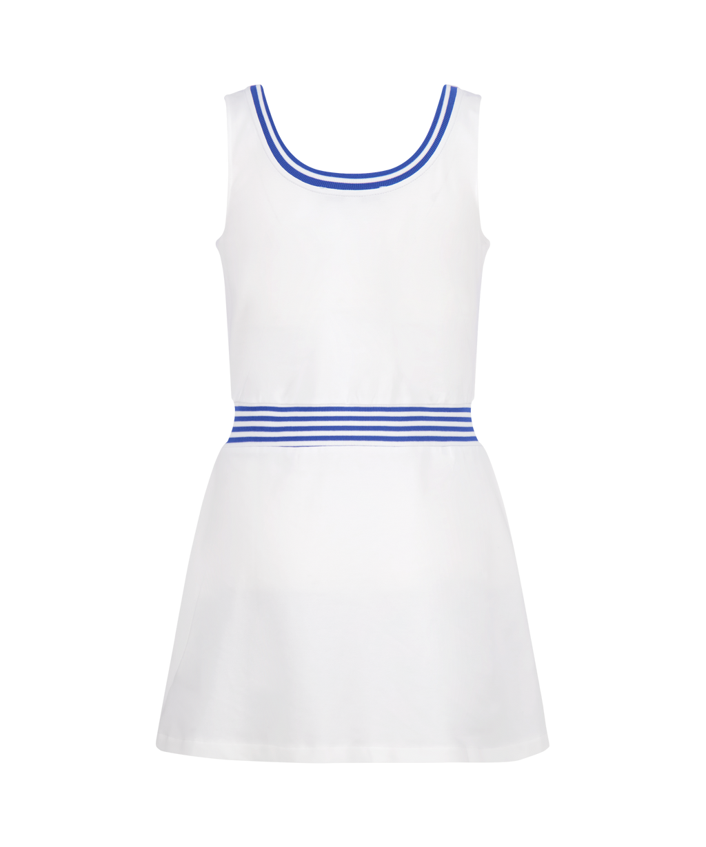 Ashby Dress in Bright White with Cadet Blue Stripe