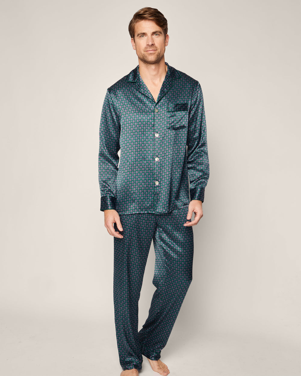 Men’s Silk Pajama Set in Emerald Foulard