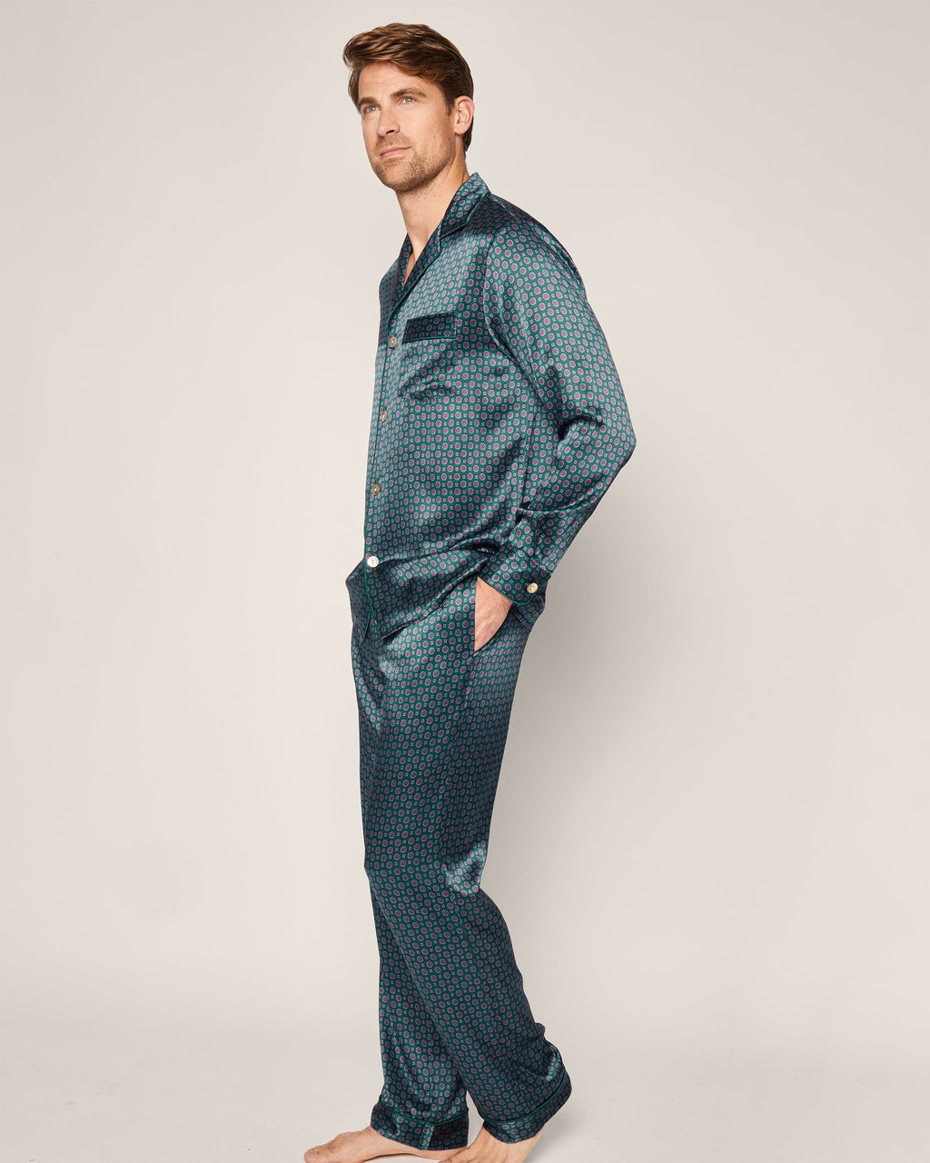 Men’s Silk Pajama Set in Emerald Foulard