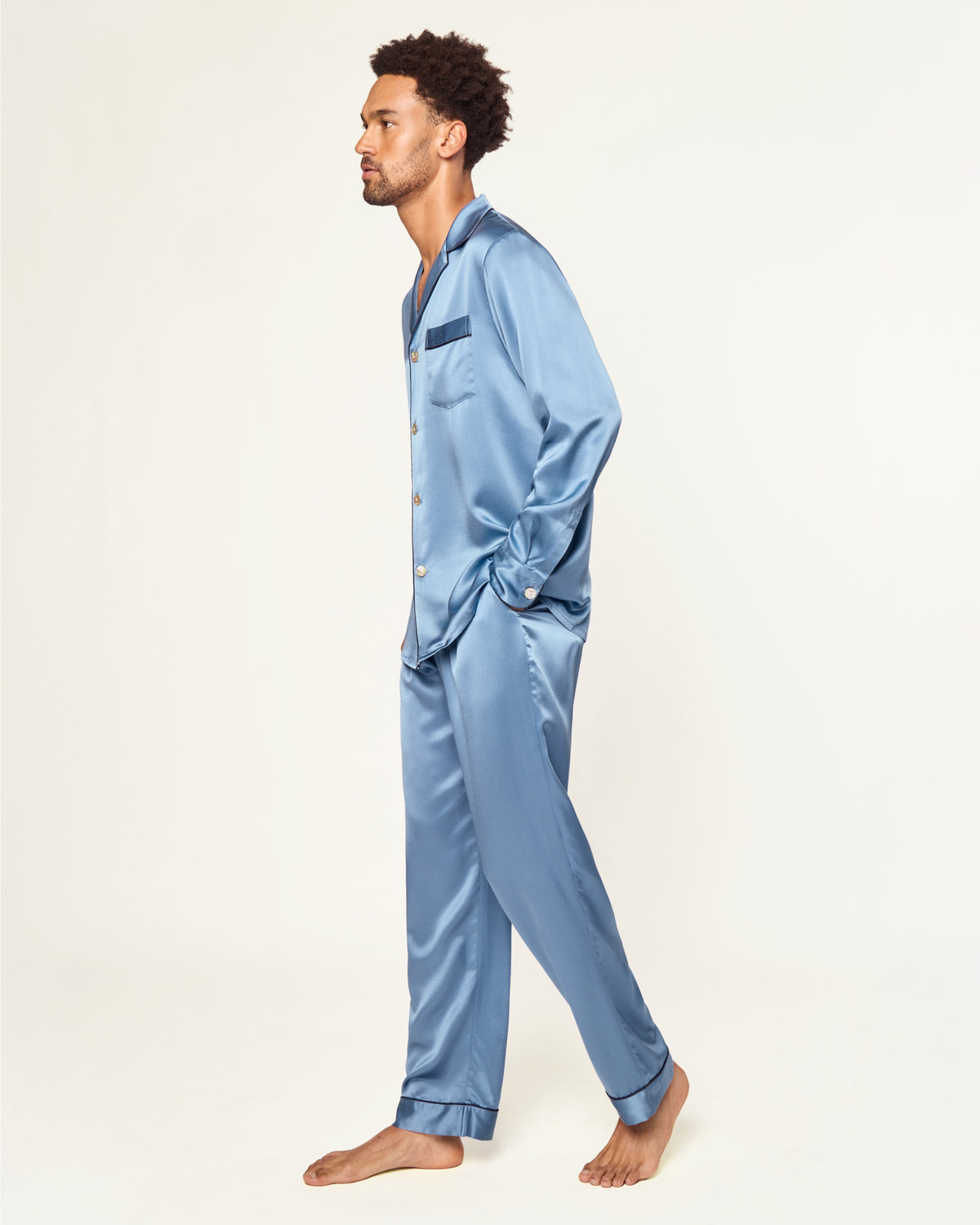Men’s Silk Pajama Set in Mystique Blue