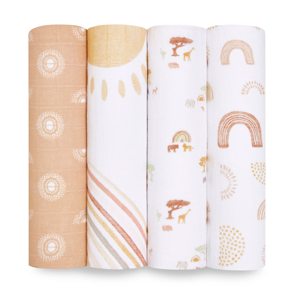 boutique 100% cotton muslin swaddle blanket 4 pack