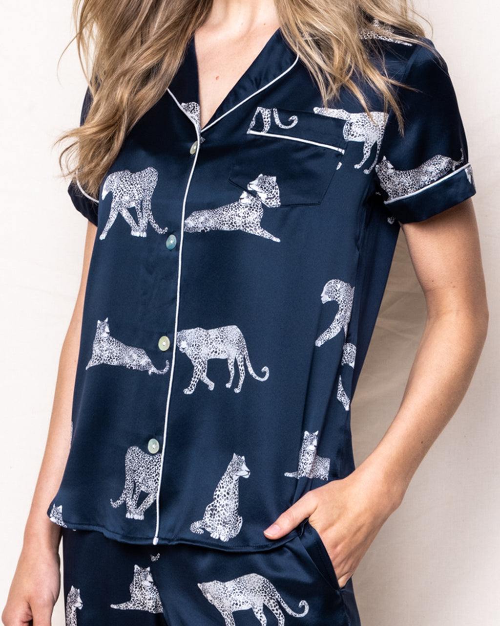 Women’s Silk Pajama Short Set in Panthère de Nuit