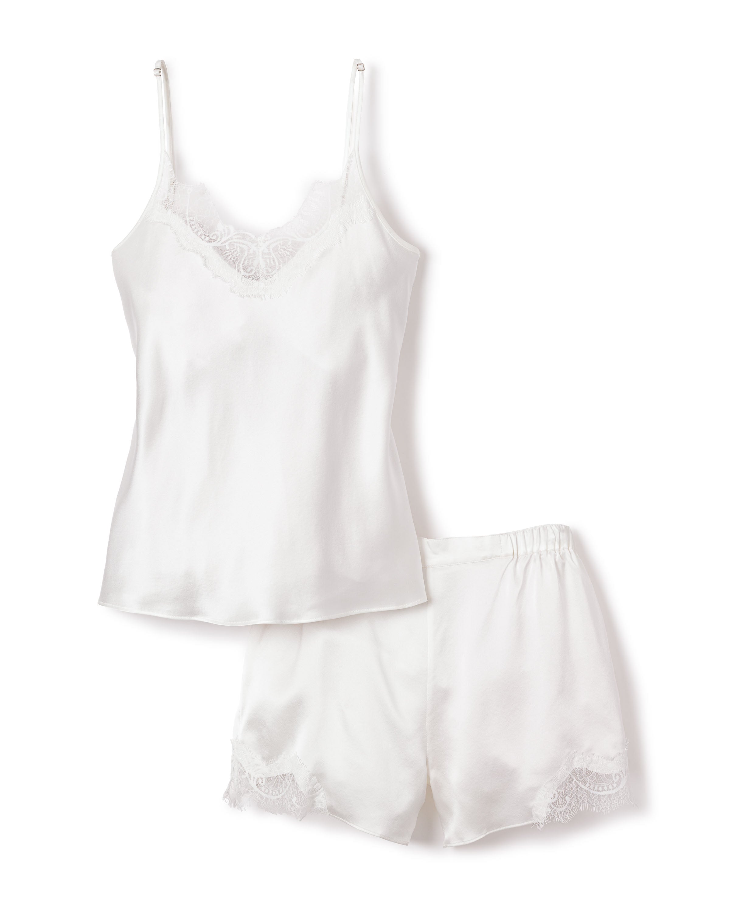 Women’s Silk Lace Cami Short Set in White