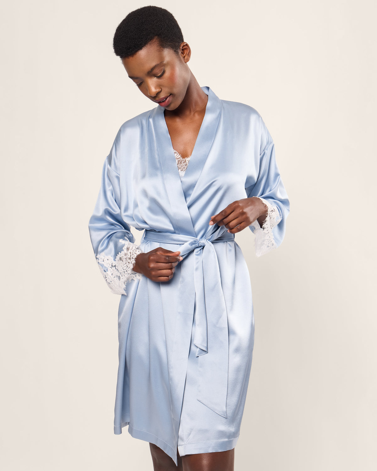 Women’s Silk Lace Robe in Periwinkle