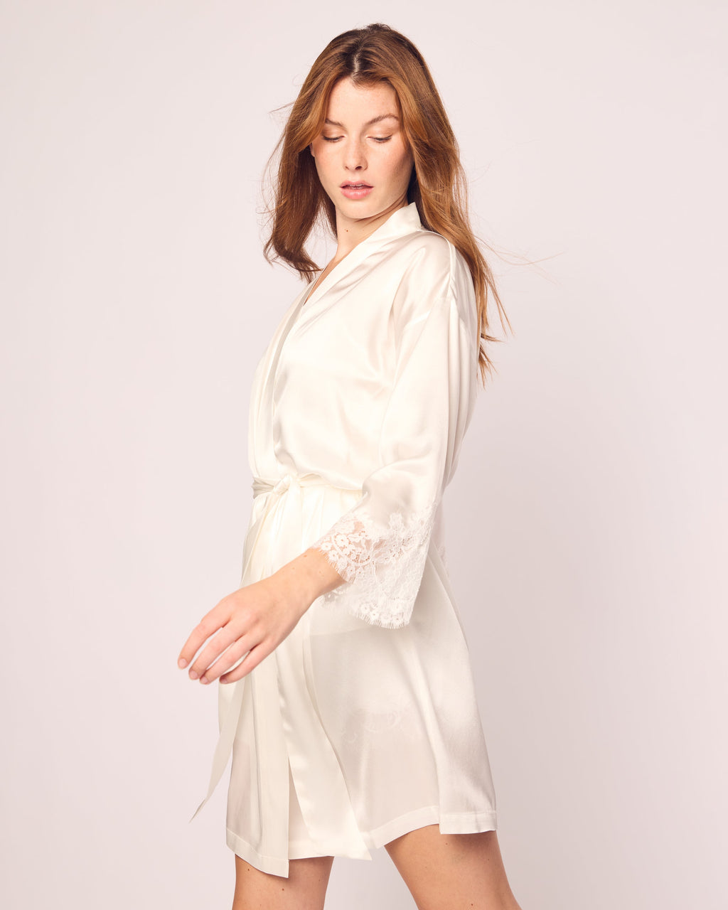 Petite Plume Women's Silk Lace Robe in White XL Petite Plume Women's Silk Lace Robe in White XL