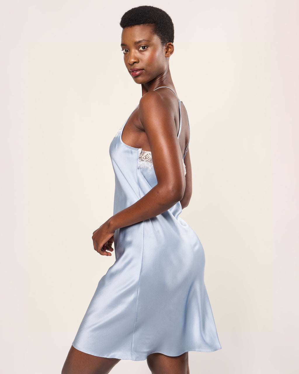 Women's Silk Lace Slip Dress in Periwinkle | Over The Moon Women's Silk Lace Slip Dress in Periwinkle | Over The Moon