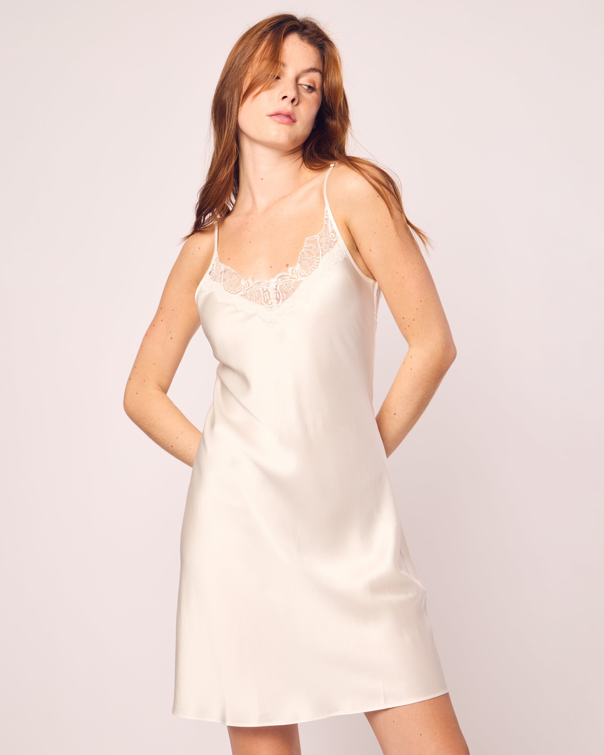 Women’s Silk Lace Slip Dress in White