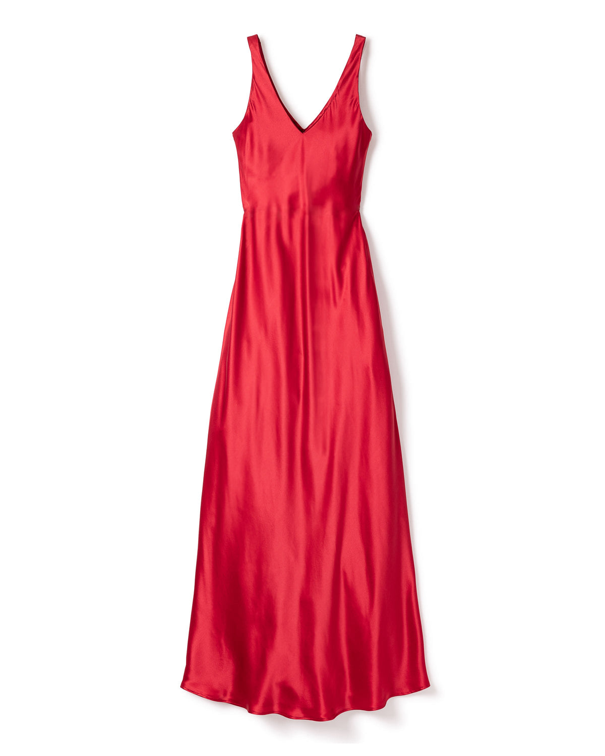 Front view of Women’s Silk Long Slip in Bordeaux showcasing its V-neck and thin straps against a white background