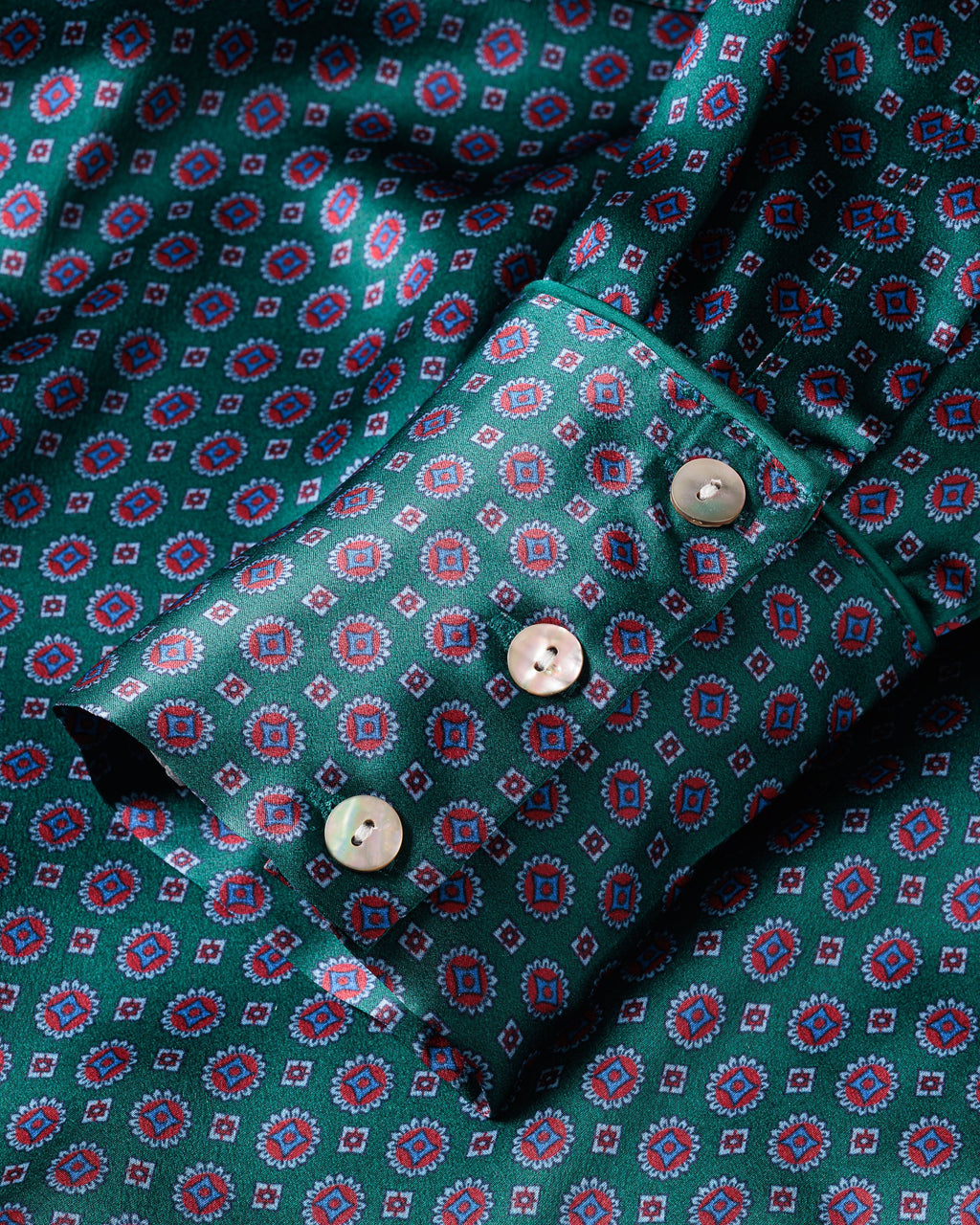 Women’s Silk Pajama Set in Emerald Foulard