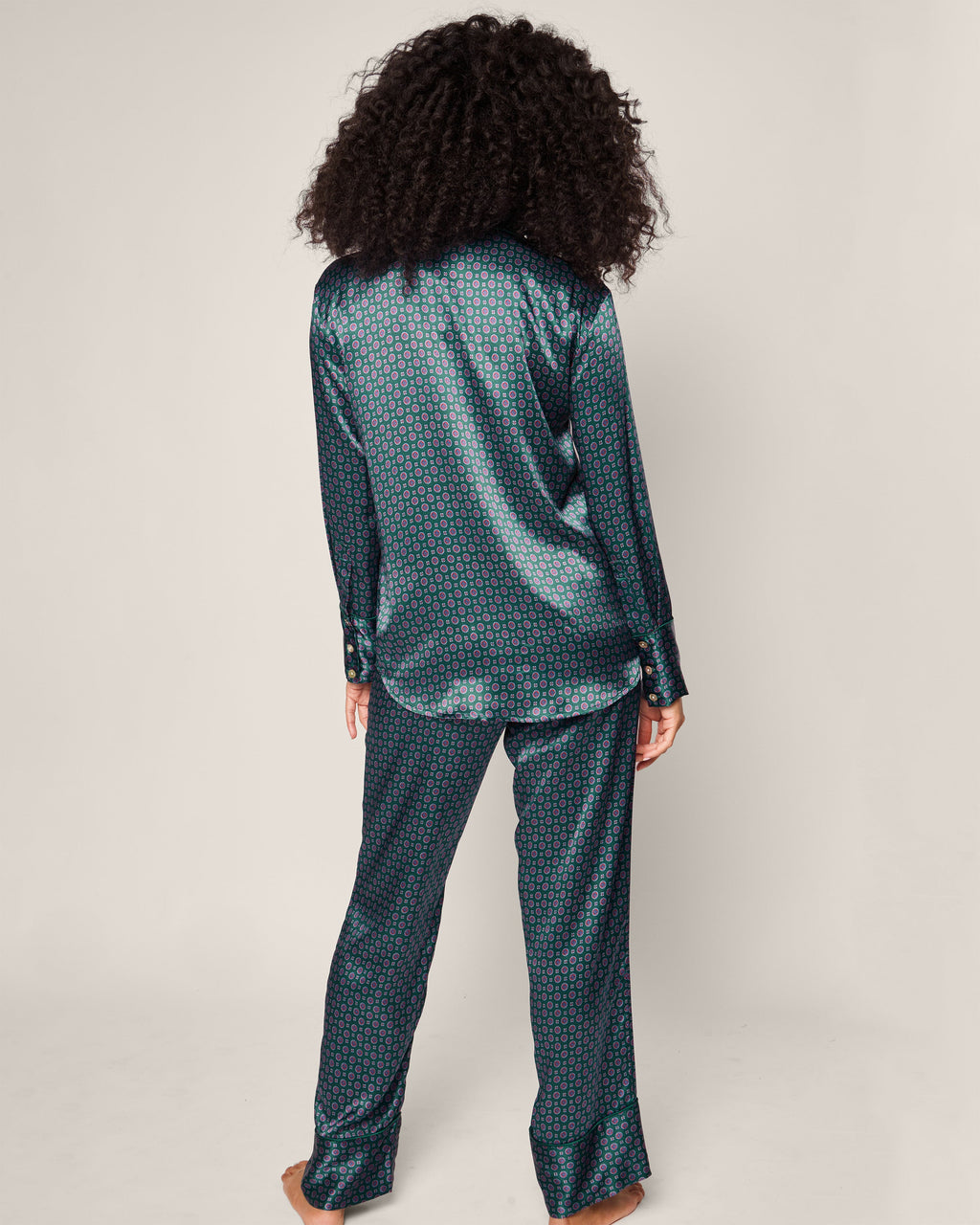 Women’s Silk Pajama Set in Emerald Foulard