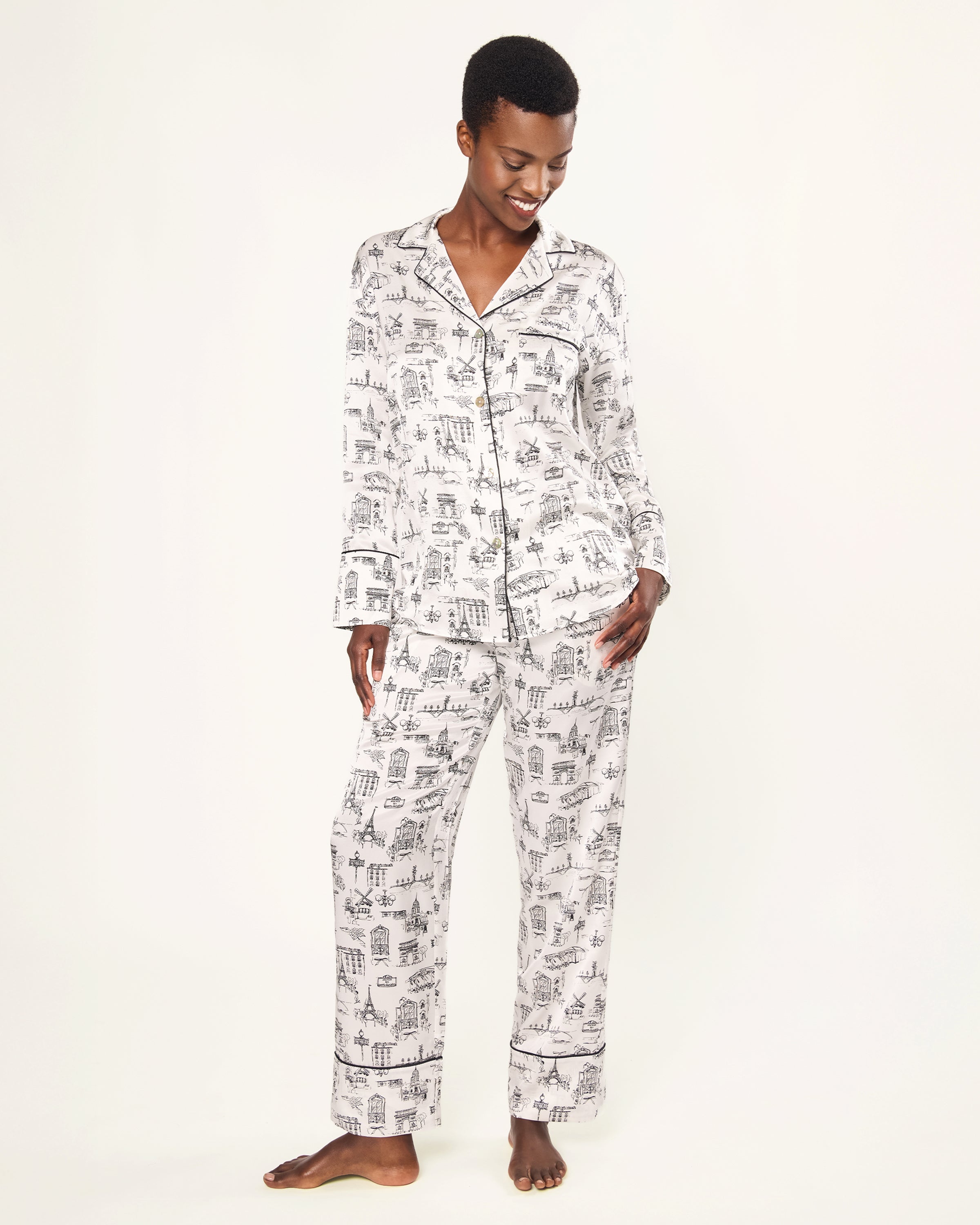 Women’s Silk Pajama Set in Parisian Toile
