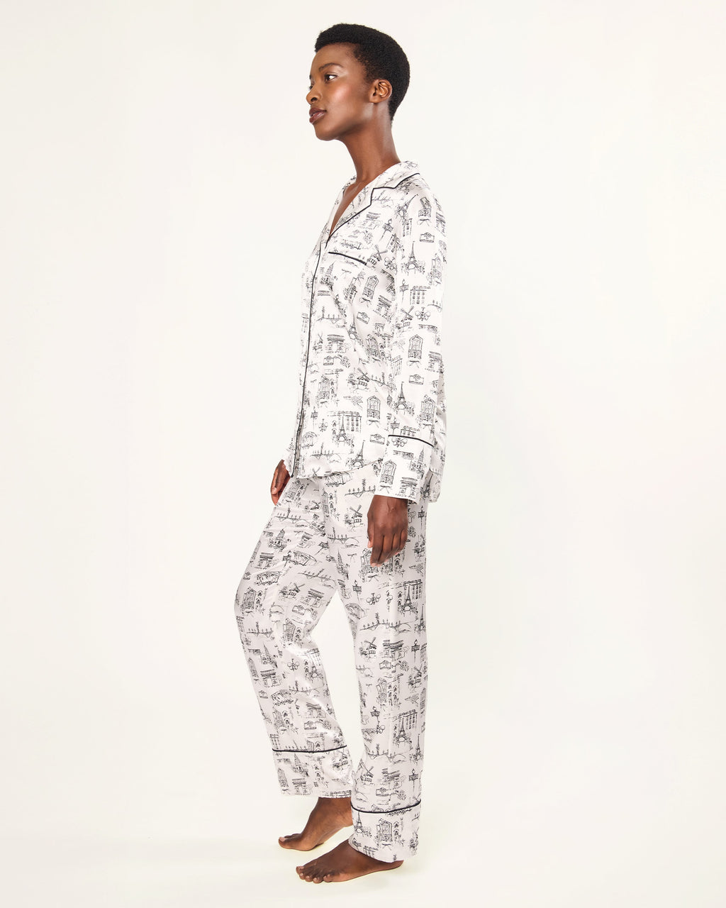 Women’s Silk Pajama Set in Parisian Toile
