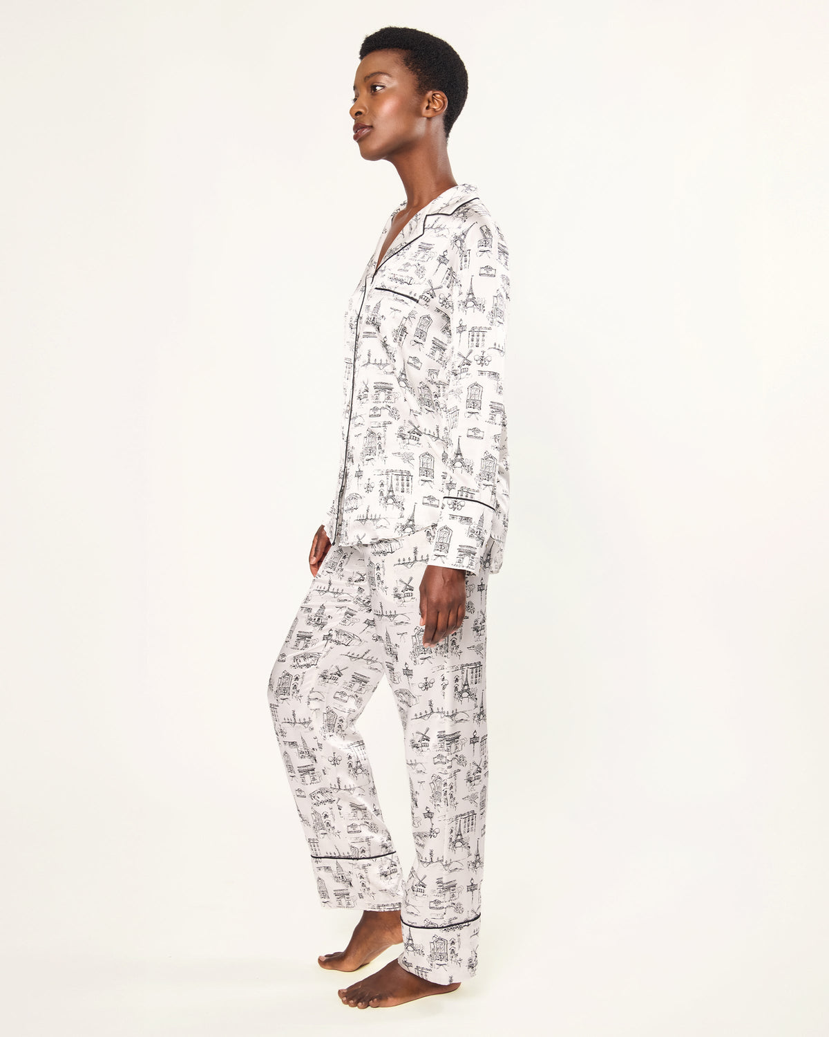 Women’s Silk Pajama Set in Parisian Toile