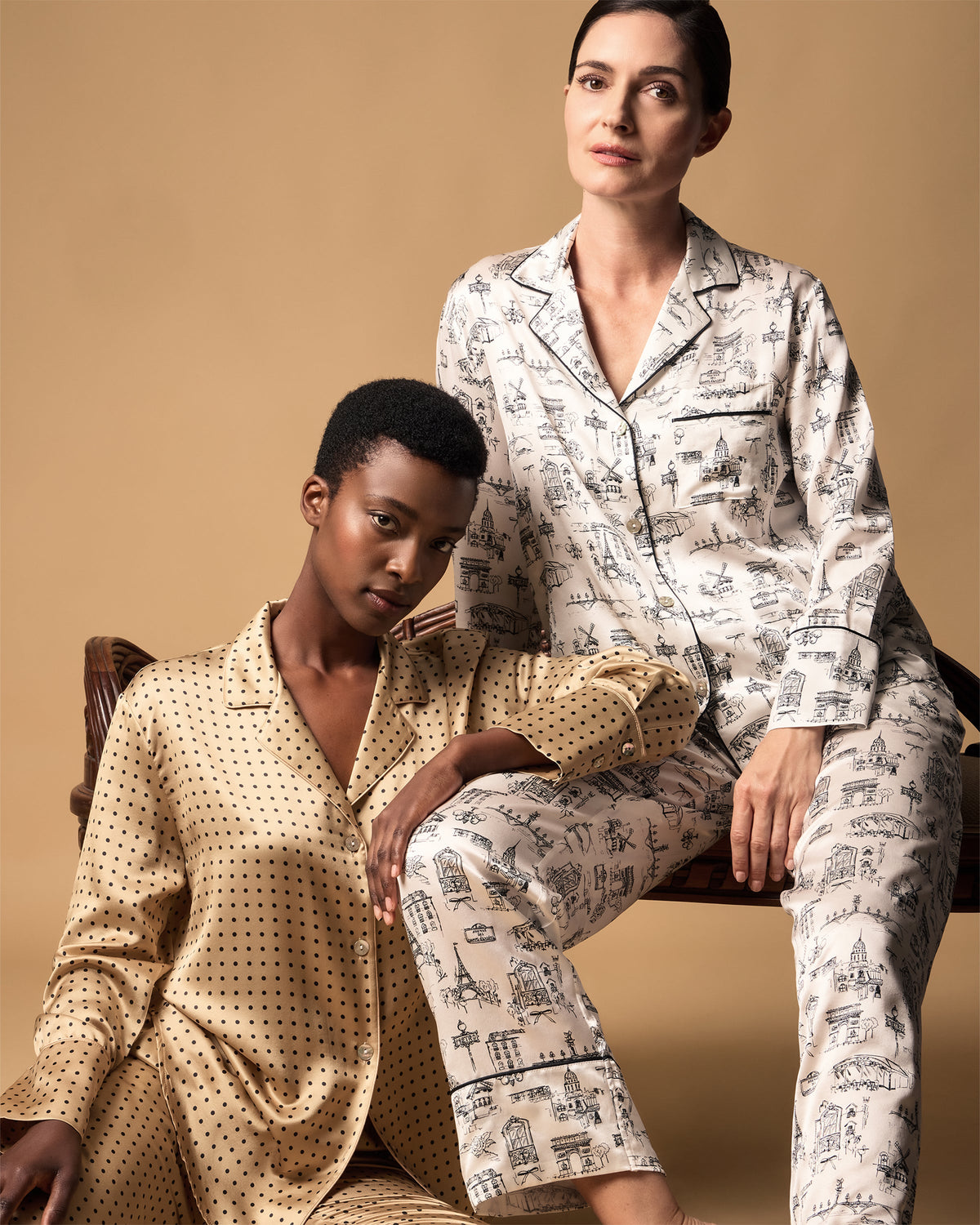 Women’s Silk Pajama Set in Parisian Toile