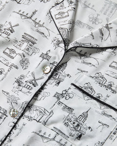 Women’s Silk Pajama Set in Parisian Toile