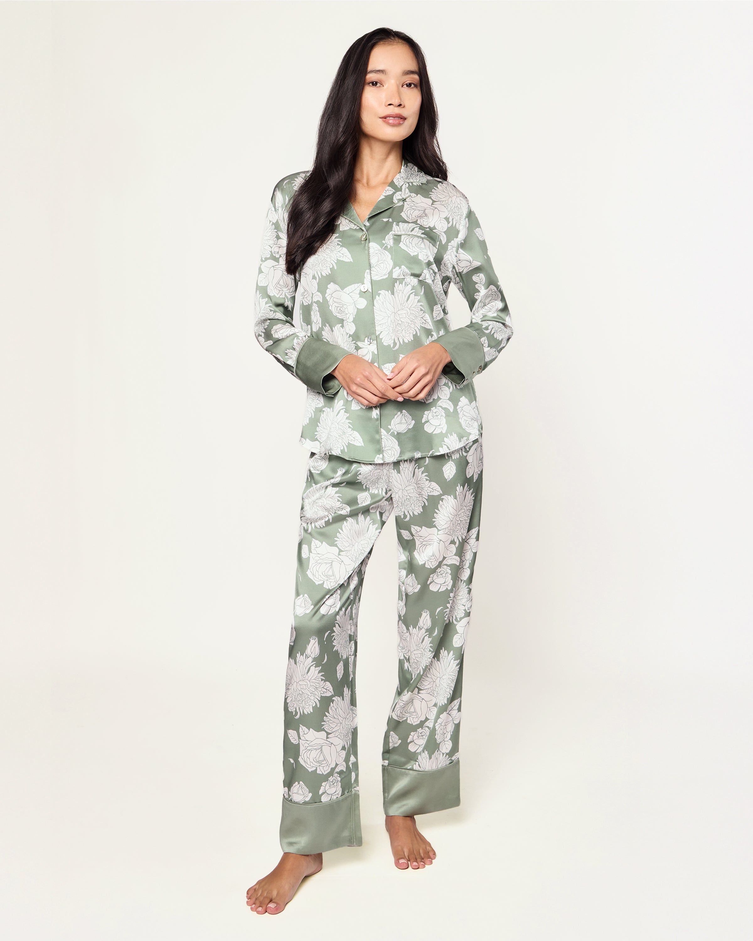 Women’s Silk Pajama Set in Sage Bloom