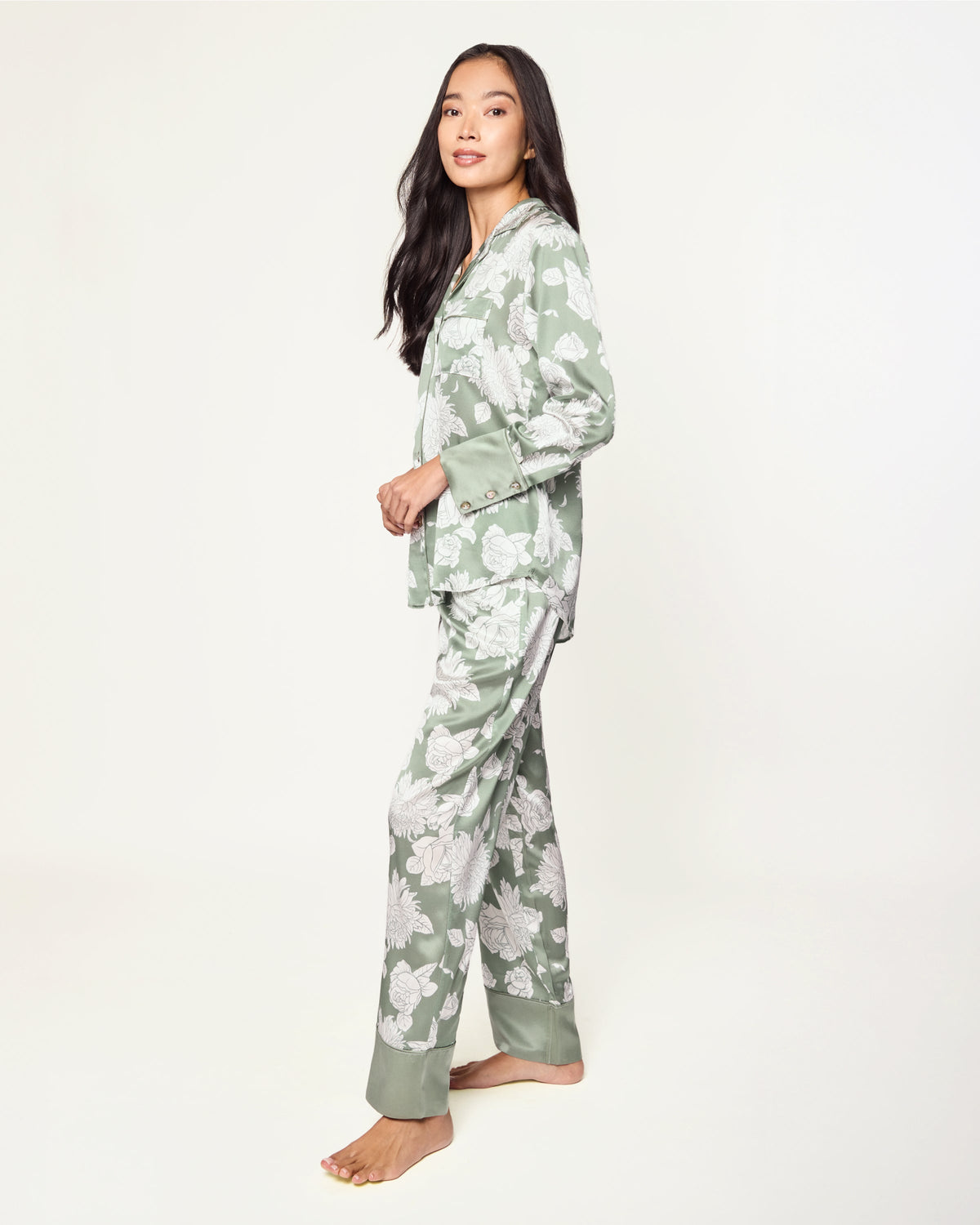 Women’s Silk Pajama Set in Sage Bloom