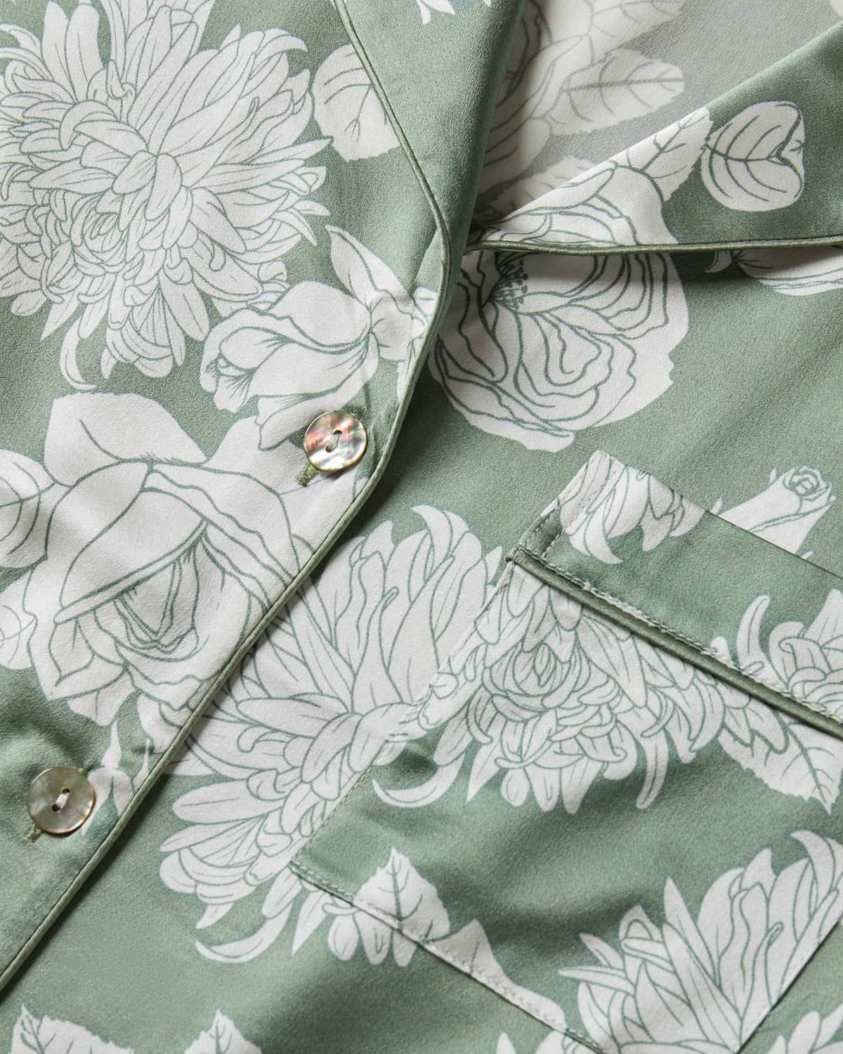 Women’s Silk Pajama Set in Sage Bloom