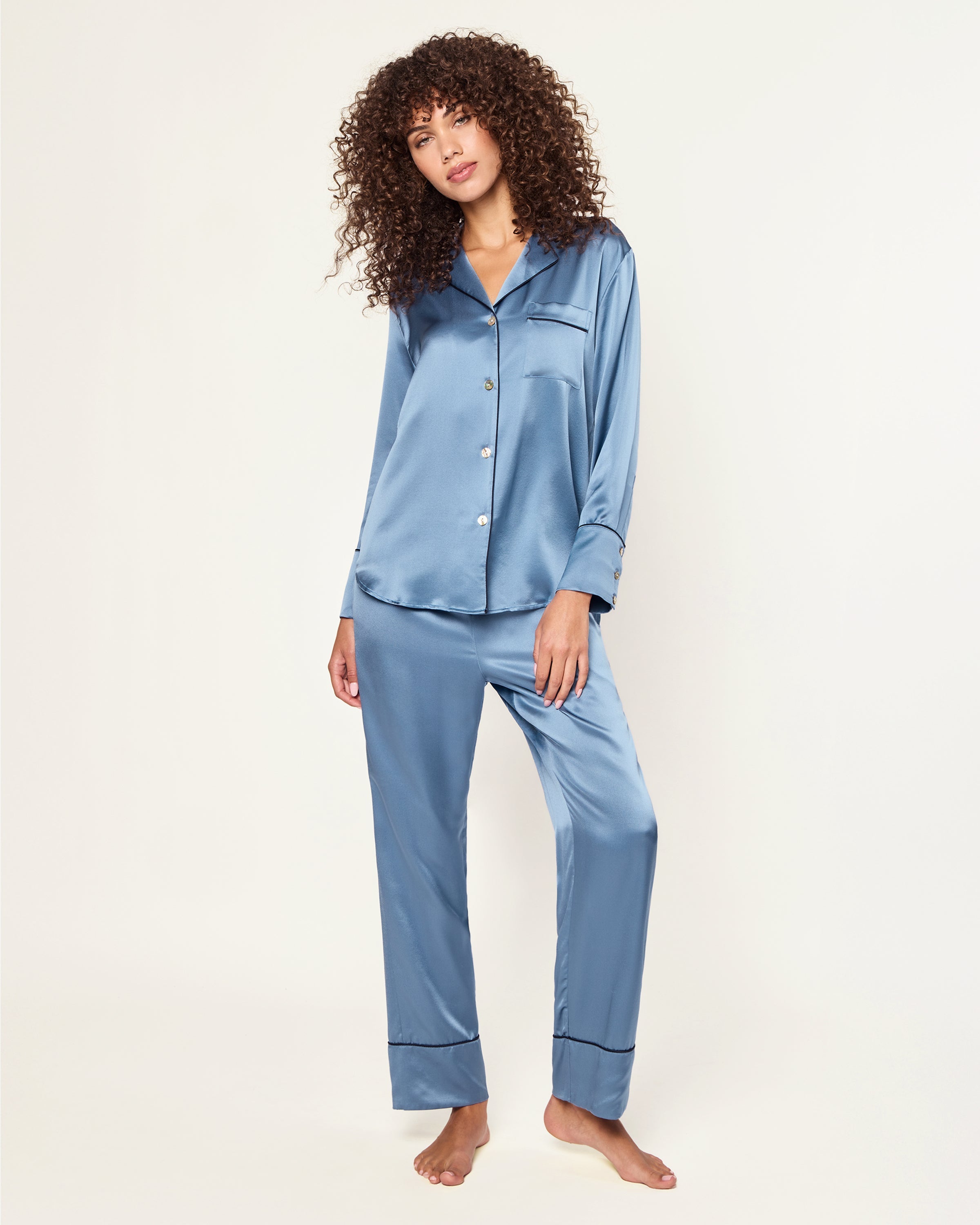 Women’s Silk Pajama Set in Mystique Blue