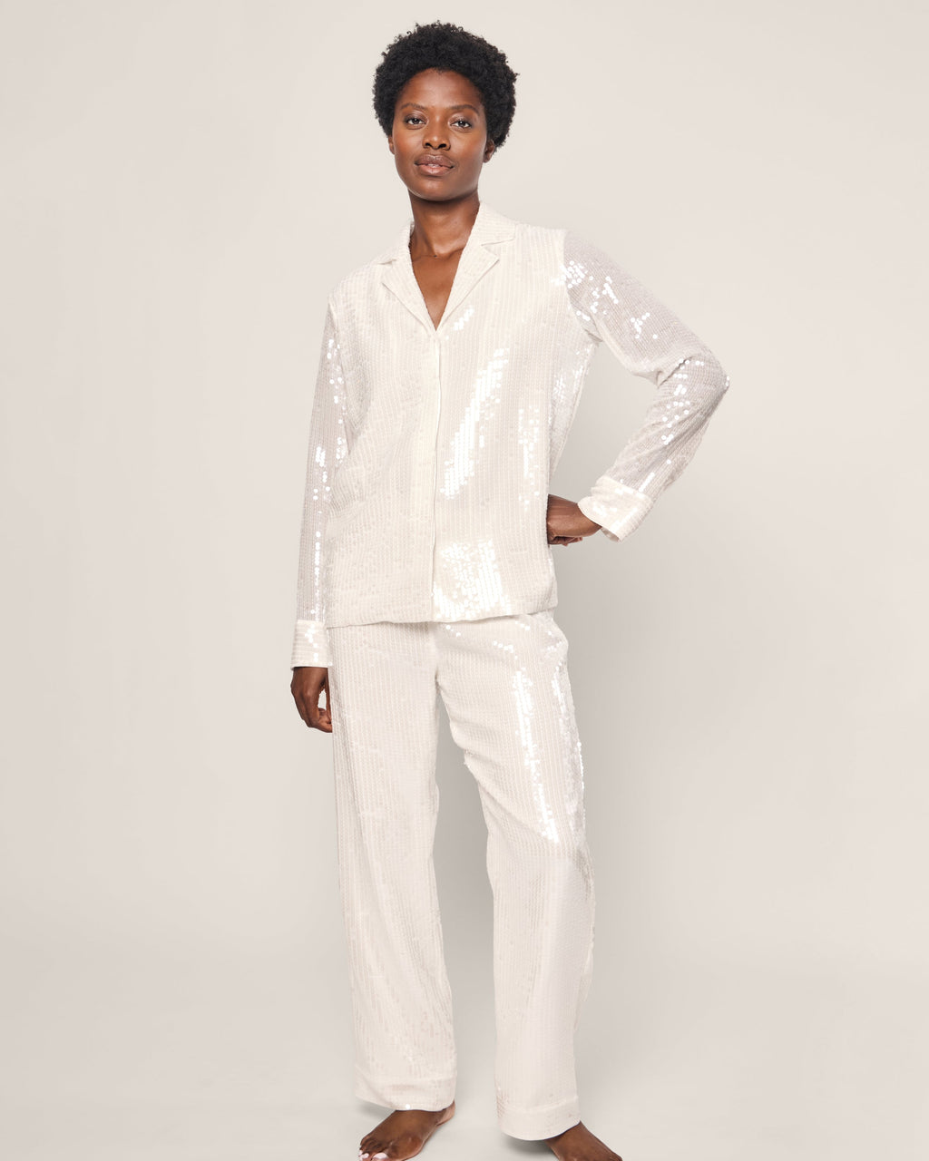 Women’s Sequin Pajama Set in White