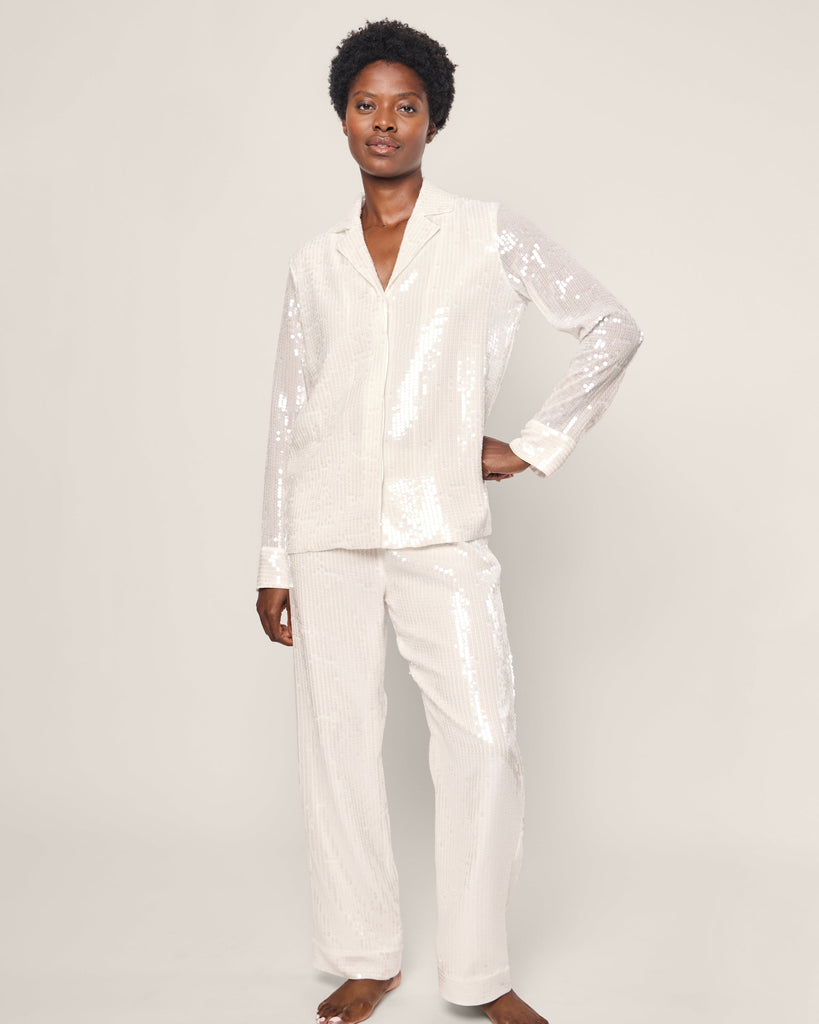 Women's Sequin Pajama Set in White Women's Sequin Pajama Set in White