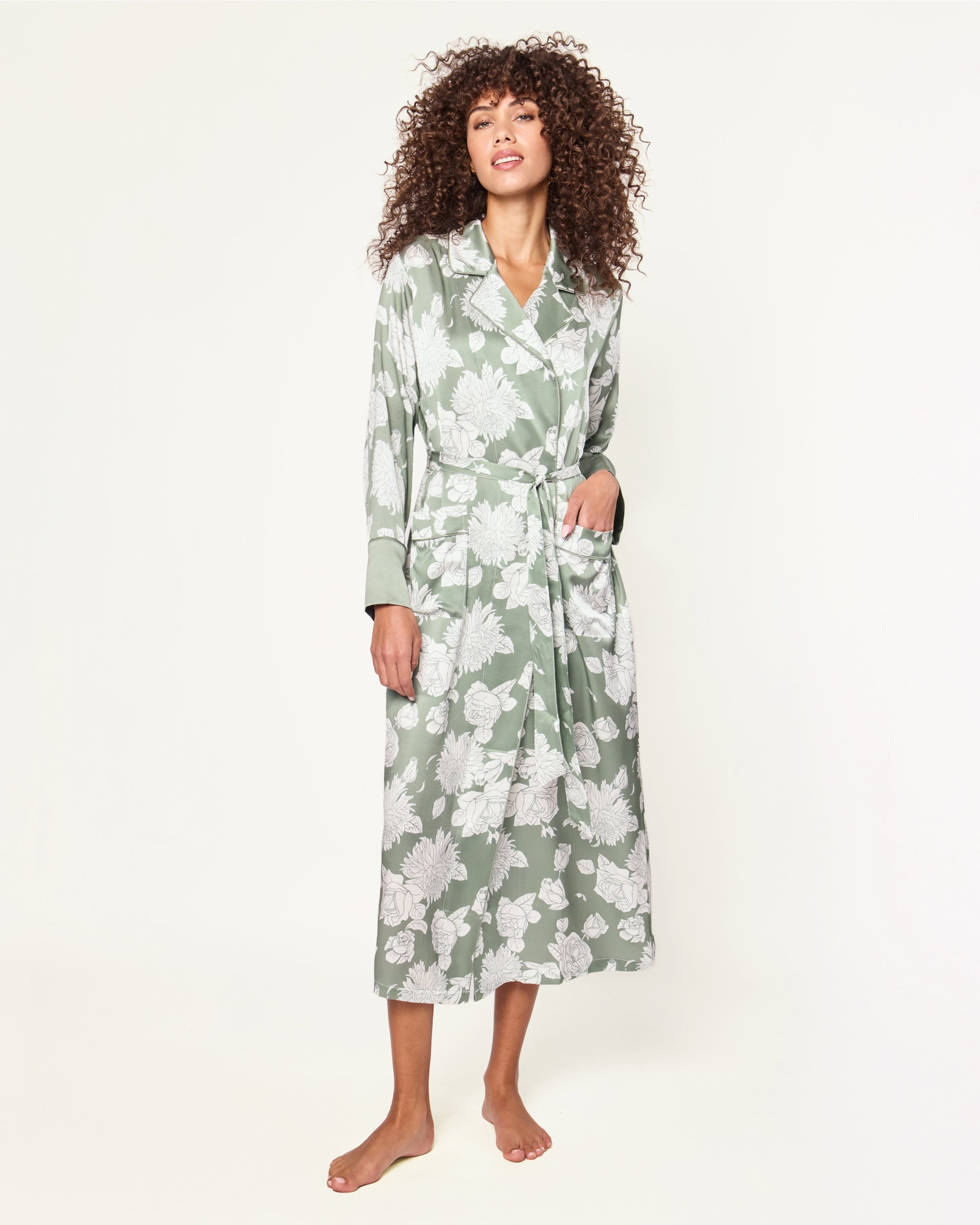 Women’s Silk Robe in Sage Bloom