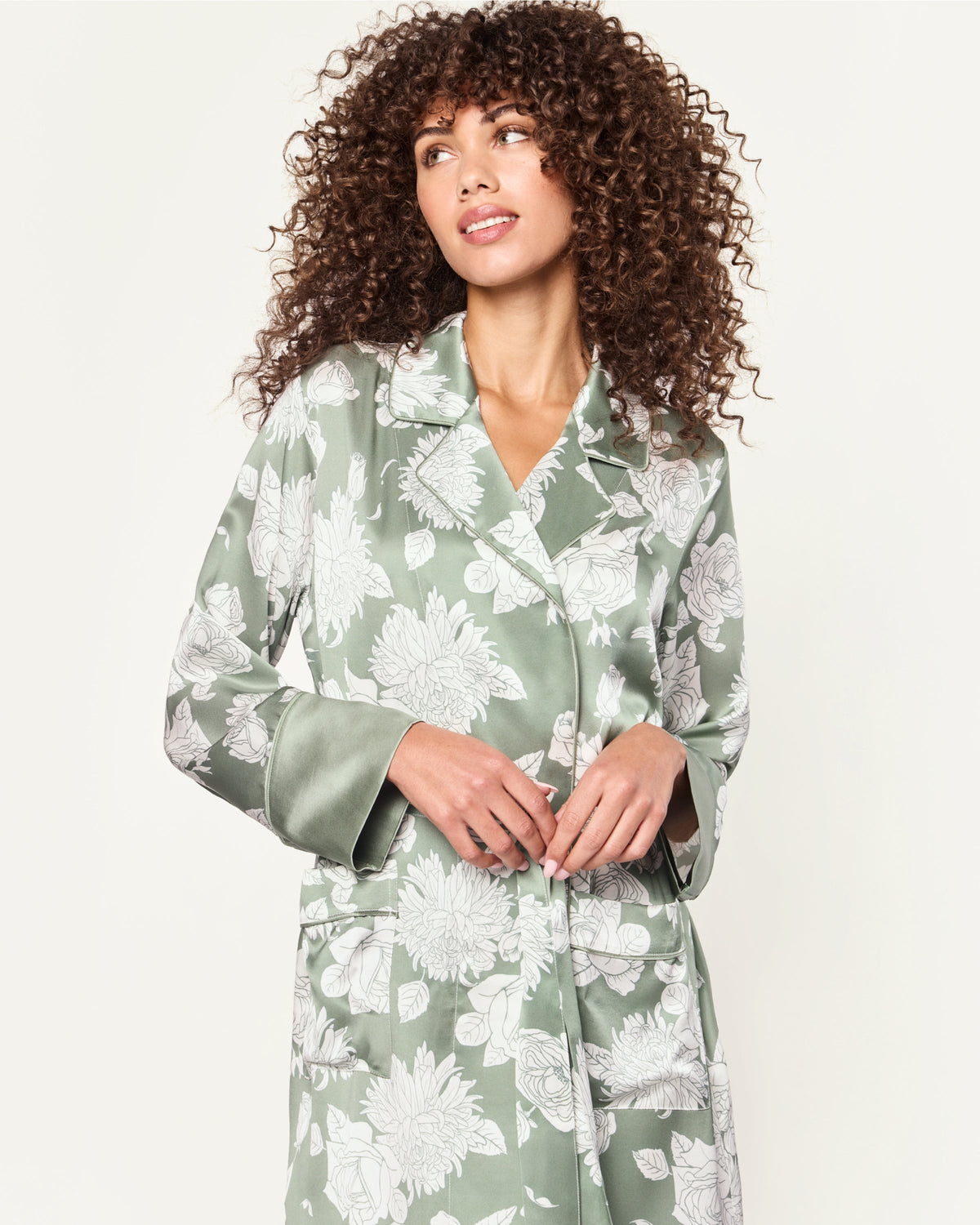 Women’s Silk Robe in Sage Bloom