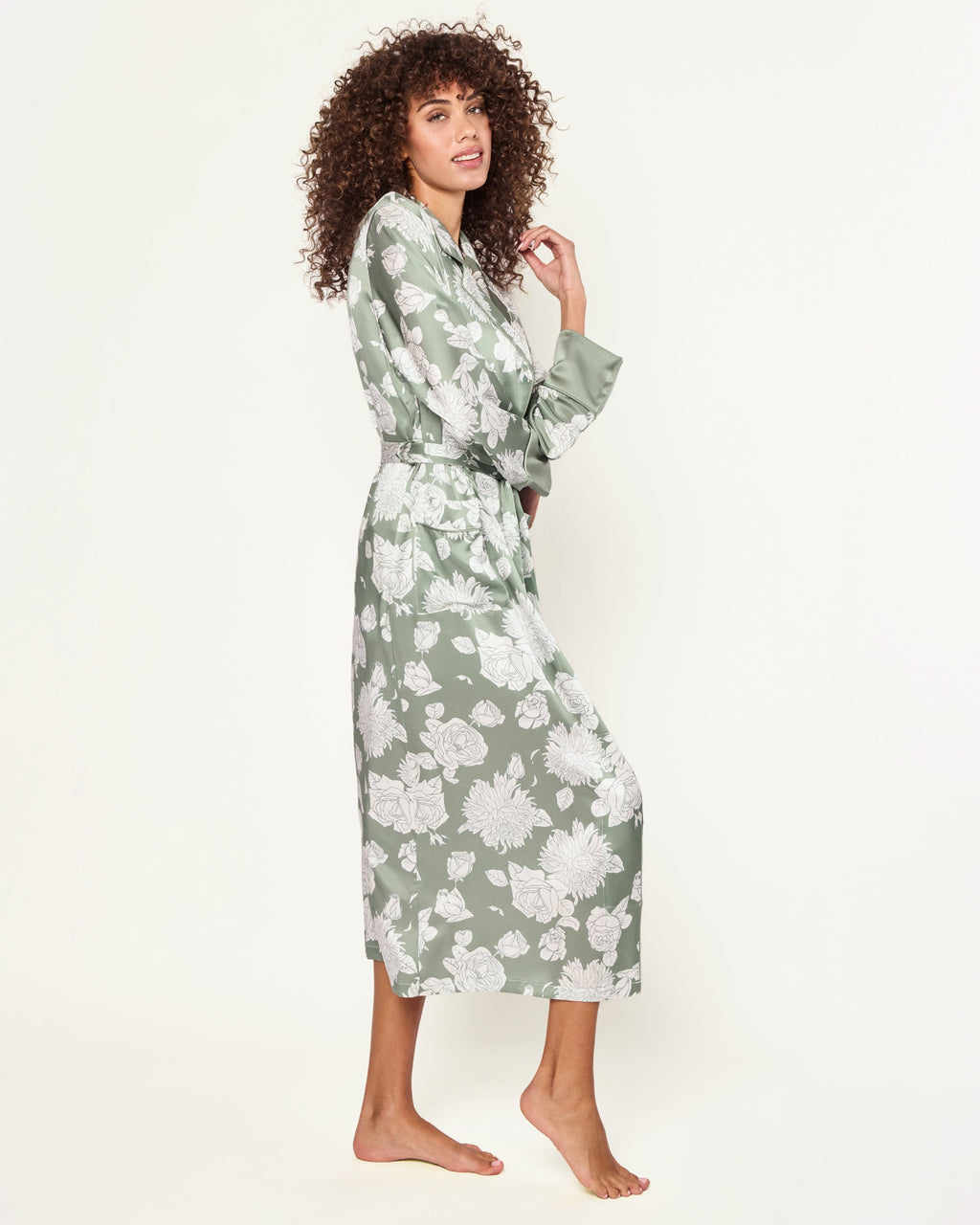 Women’s Silk Robe in Sage Bloom