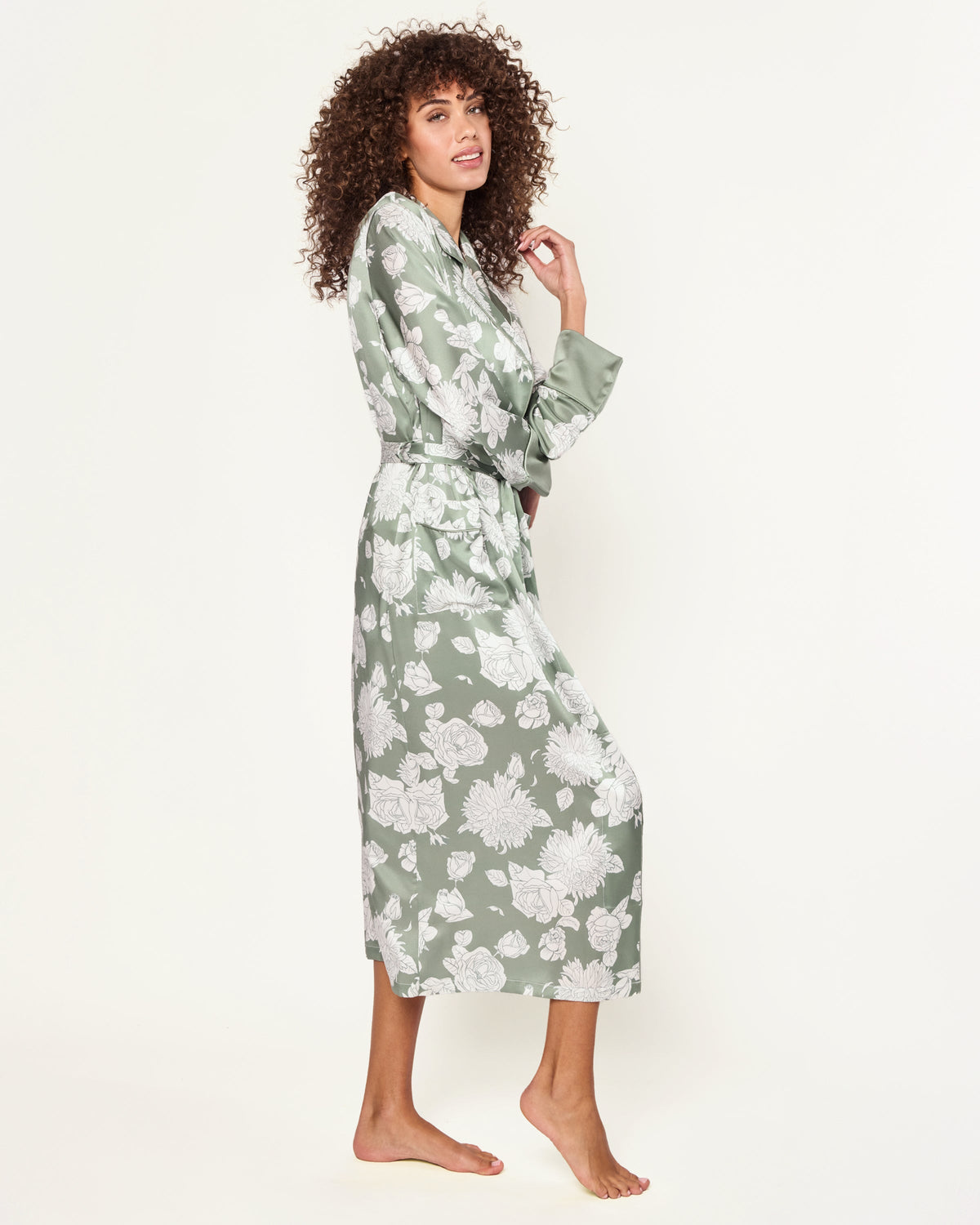 Women’s Silk Robe in Sage Bloom