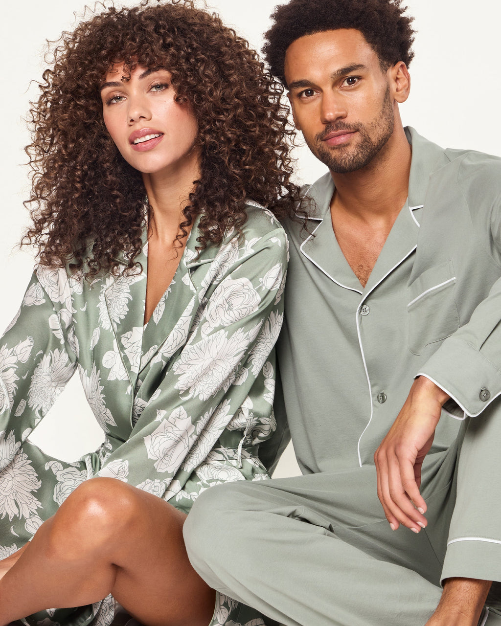 Women’s Silk Robe in Sage Bloom