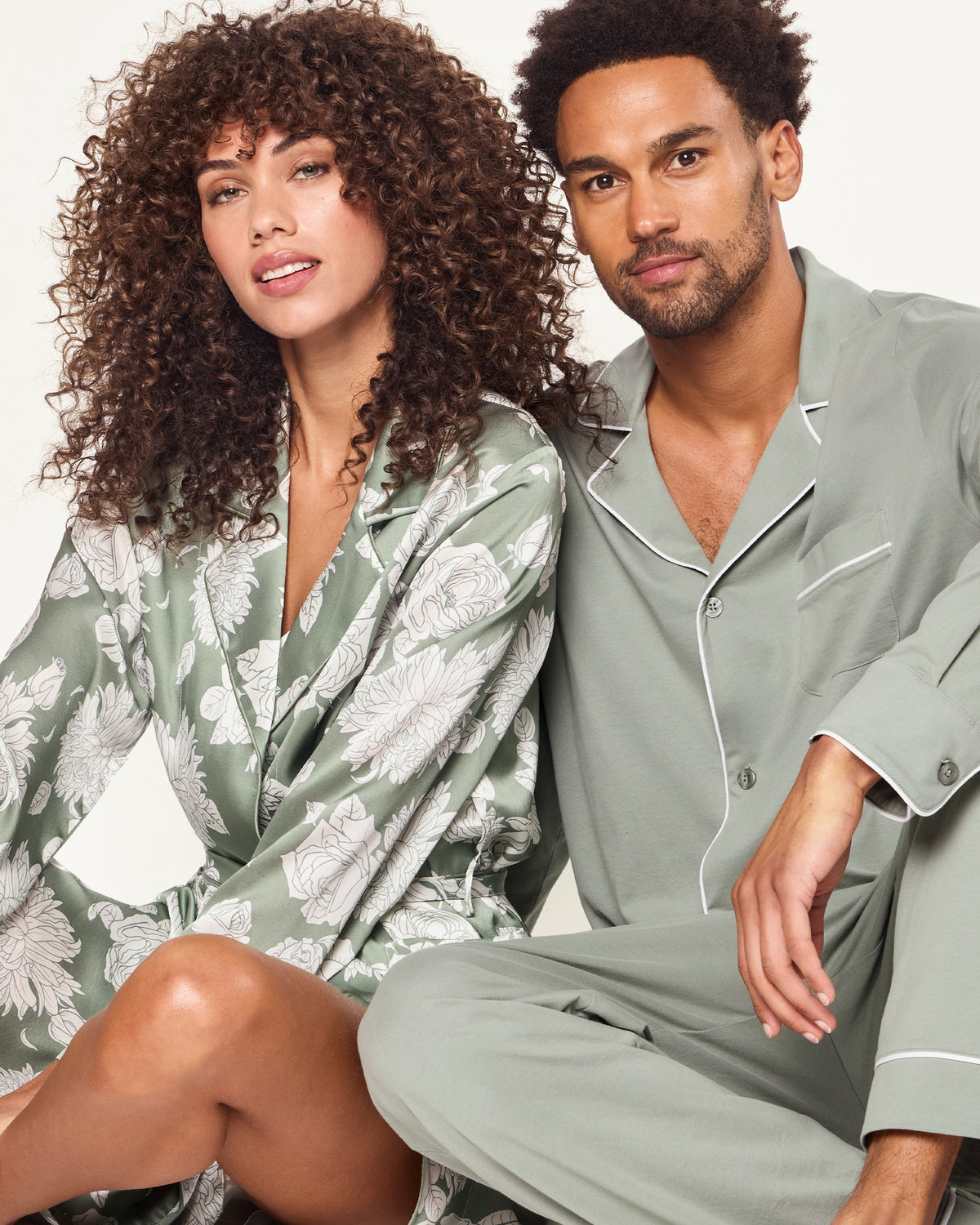 Women’s Silk Robe in Sage Bloom