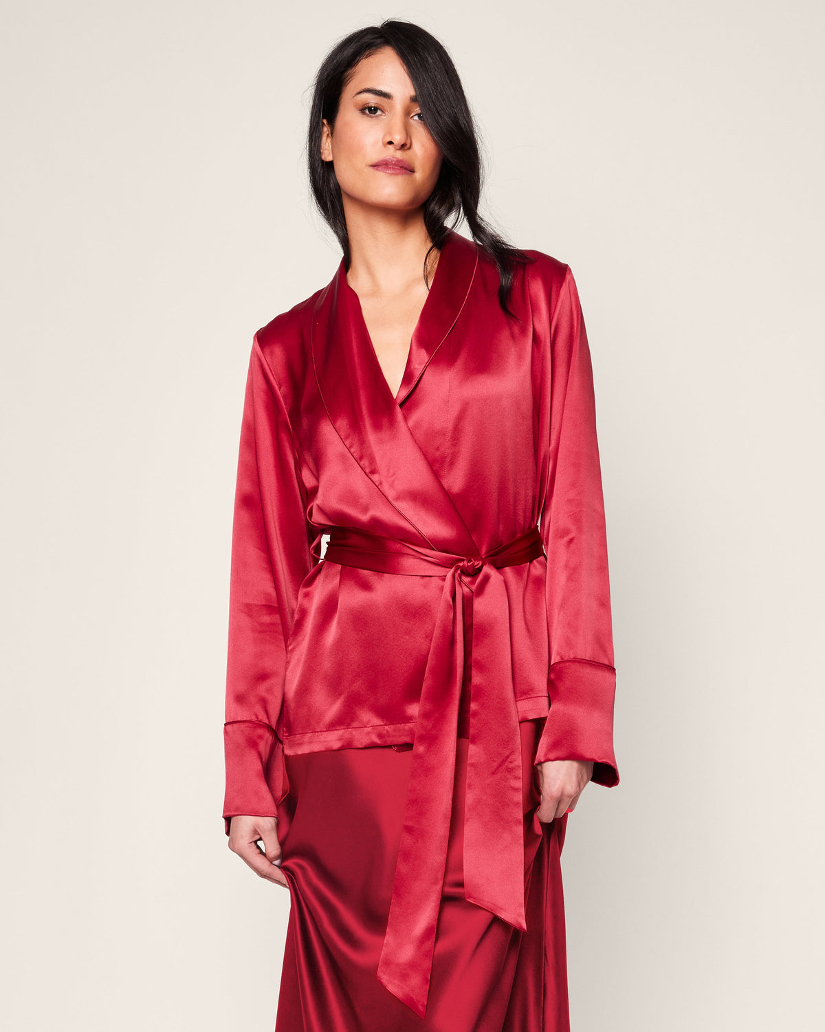 Women’s Silk Short Robe in Bordeaux