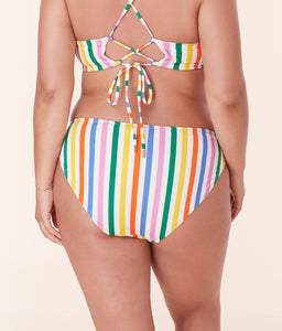 Back view of Andie Swim's Rainbow Stripe Classic Bikini Bottom with medium seat coverage and vibrant multicolor stripes.