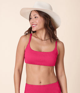 The Maui Bikini Top Smocked in Bright Begonia