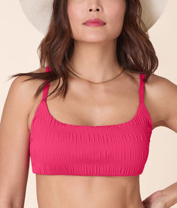 The Maui Bikini Top Smocked in Bright Begonia