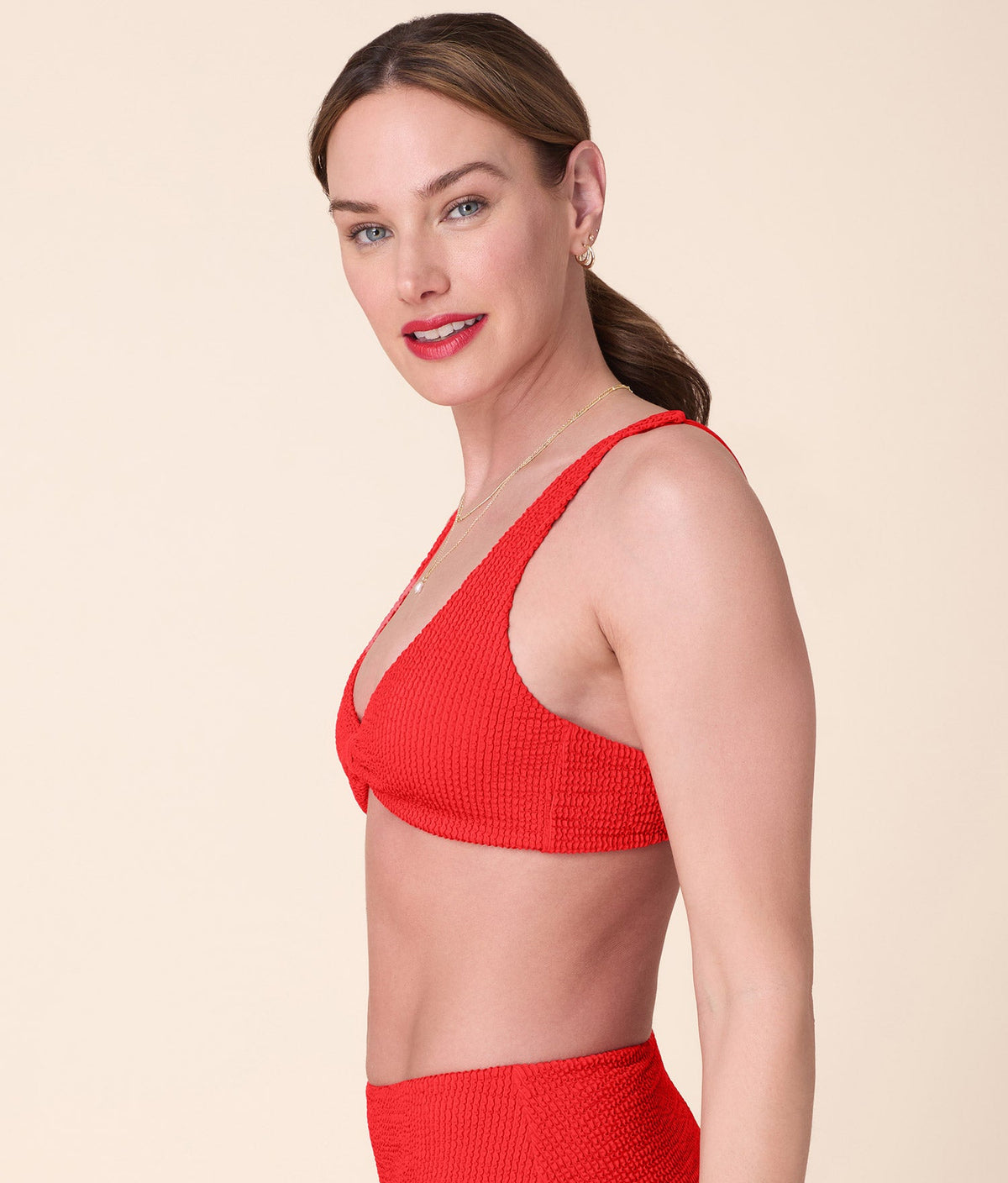 The Amor Bikini Top Seersucker in Firecracker