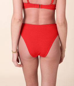 The 90s High Waist Bikini Bottom in Seersucker Firecracker