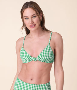 The Santorini Bikini Top Crinkle in Green Gingham