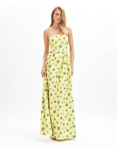 Audrey Floral Gown in Light Lemon/Green Grass Multi