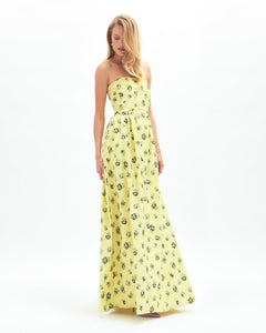 Audrey Floral Gown in Light Lemon/Green Grass Multi