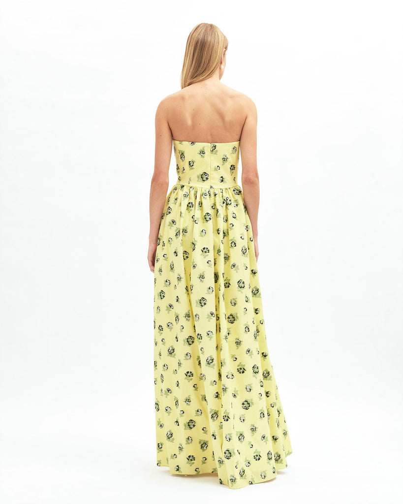 Audrey Floral Gown in Light Lemon/Green Grass Multi