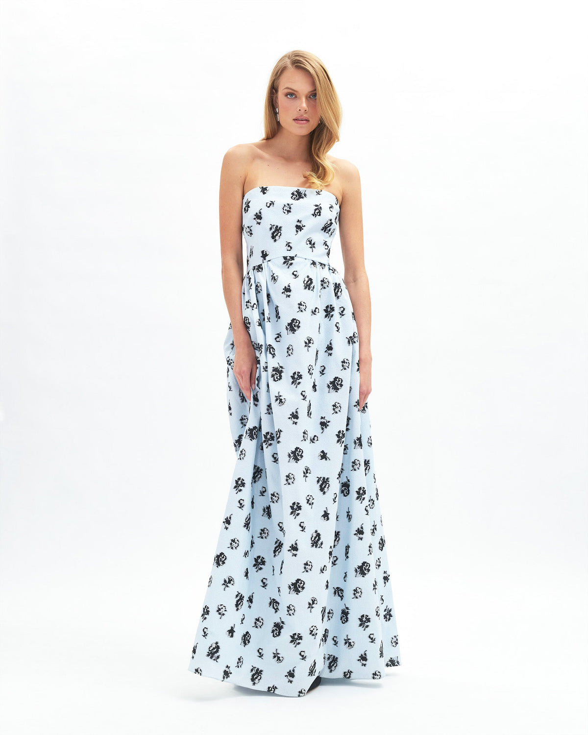 Audrey Floral Gown in Pale Topaz/Noir Multi