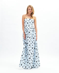Audrey Floral Gown in Pale Topaz/Noir Multi