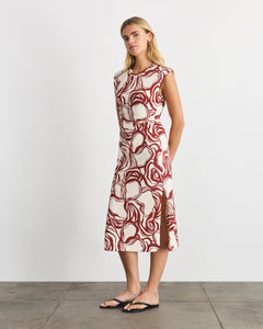 Aurora Dress in Cream/Redwood Multi