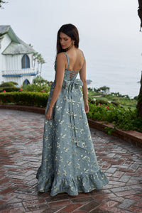 The Ava Dress in Slate Blue Cheverny Brocade