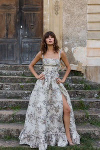 The Ava Dress in Stone Lilibet Brocade