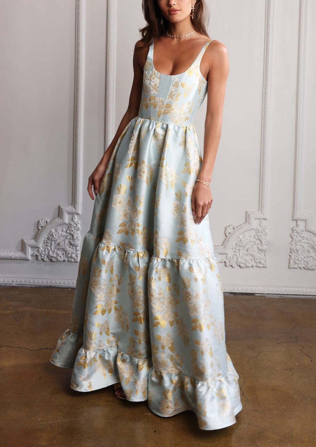 The Avery Dress in Ballad Blue Baroque Floral | Over The Moon The Avery Dress in Ballad Blue Baroque Floral | Over The Moon