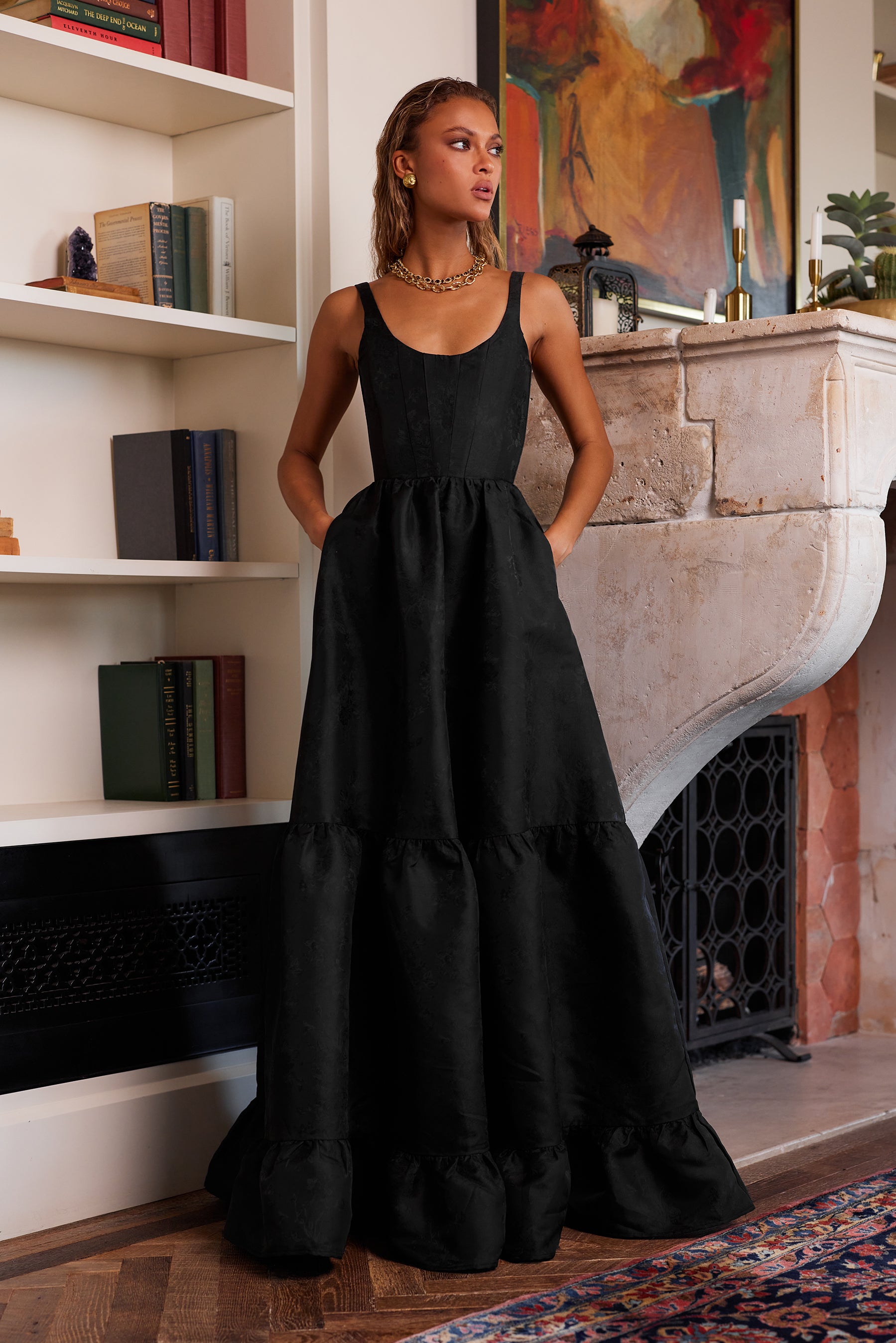The Avery Dress in Black Windsor Brocade | Over The Moon