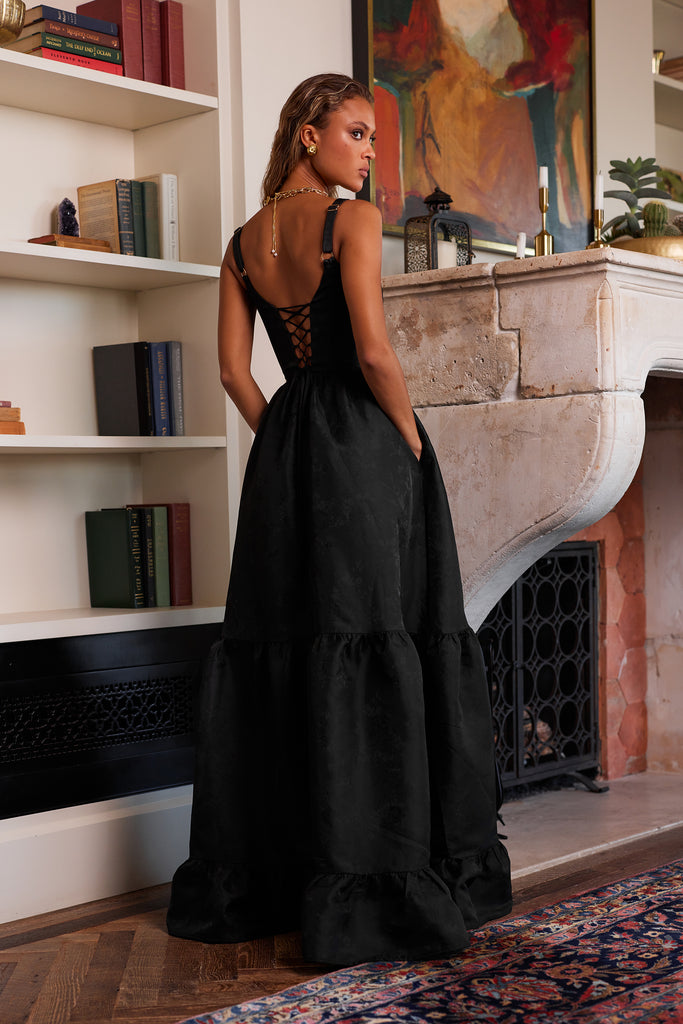 The Avery Dress in Black Windsor Brocade | Over The Moon The Avery Dress in Black Windsor Brocade | Over The Moon