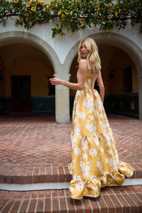 The Avery Dress in Gold Baroque Floral